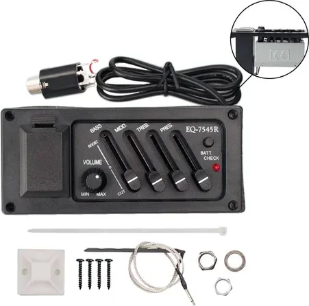 Préampli de guitare acoustique 4 bandes, amplificateur EQ Piezo Pickup, unité de préampli, sortie EQ-7545R MM, 6.5